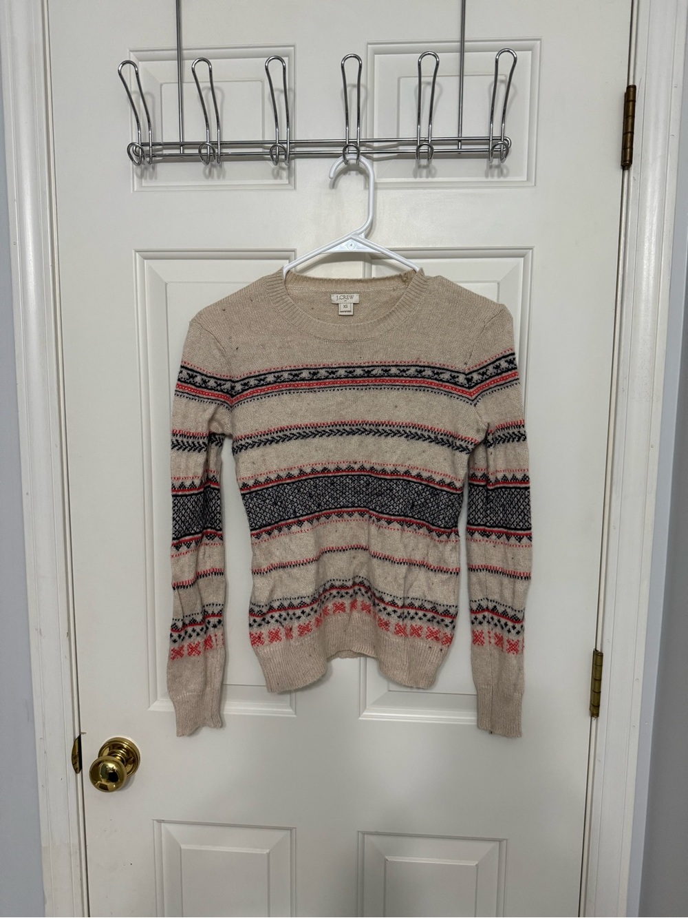 J. Crew Women's Fair Isle Crewneck Sweater in Beige, Navy & Red